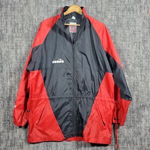 Vintage 90s Diadora Jacket Mens Large Red Black Windbreaker Coat Soccer Warm-Up